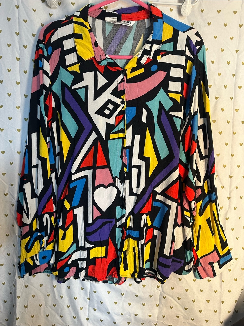 Vintage 80s 90s Big Dart Colorful buttondown blouse w shoulder pads Eu52  US XL